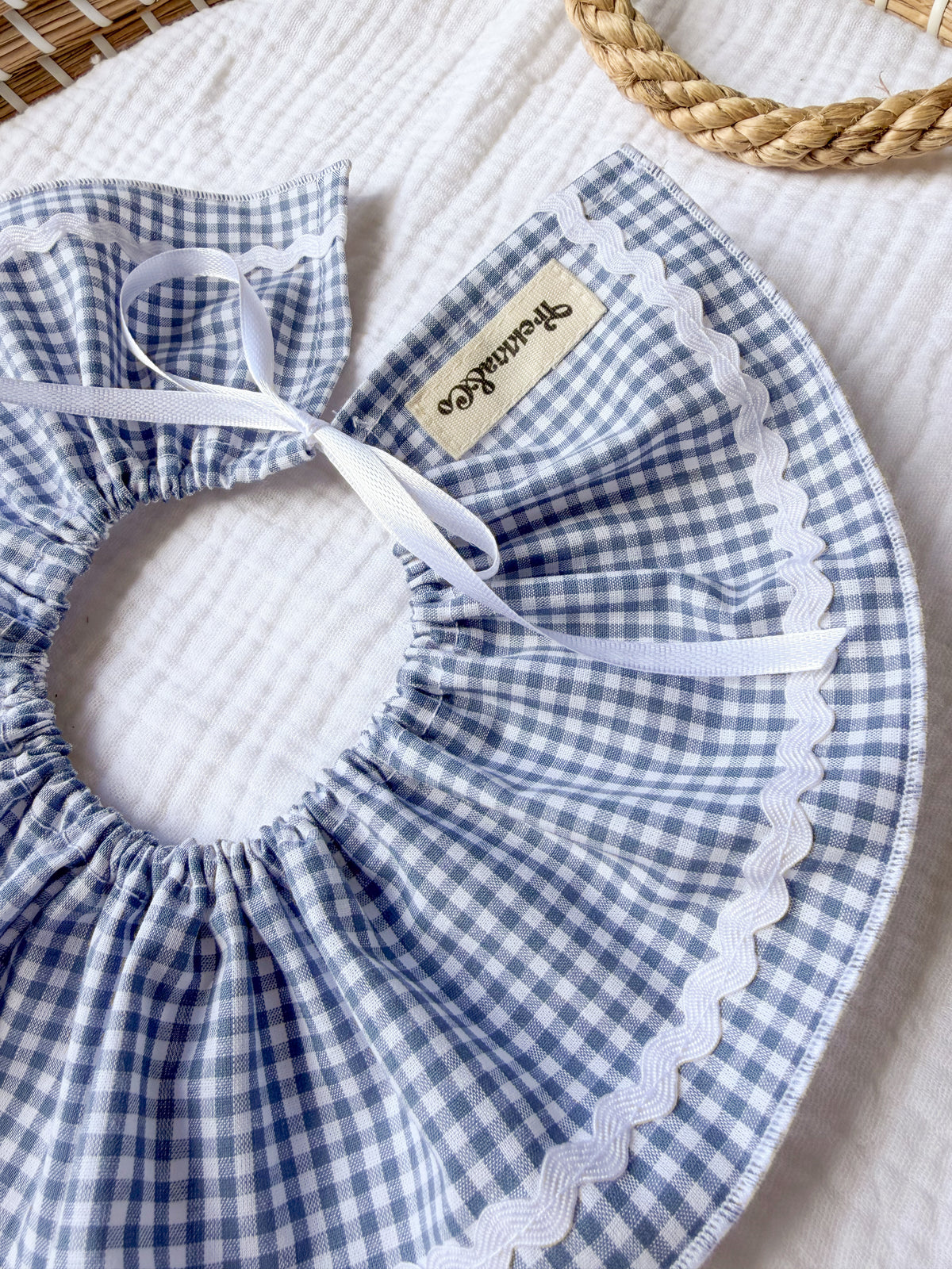Cuello quita y pon Vichy mini azul ondulado
