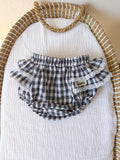 Cubrepañal Vichy doble volante negro y blanco